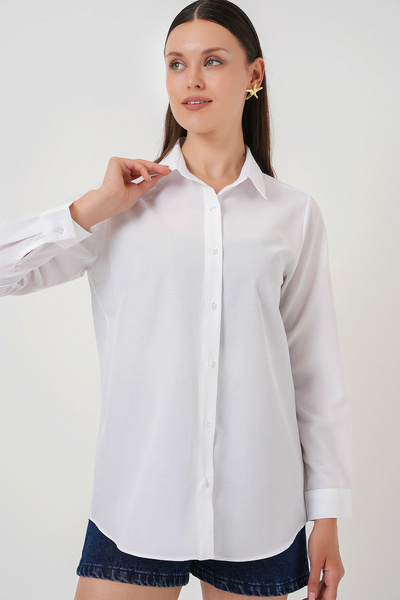 Bigdart Kadın Uzun Kol Basic Gömlek 20279 - Beyaz