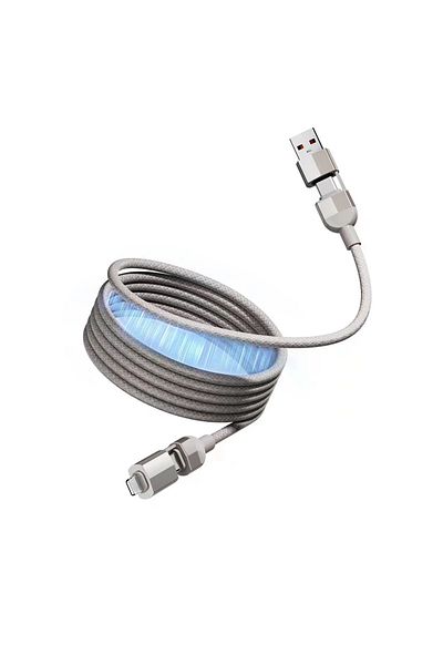 Choice 1m DARK GRAY PD100w Magnetic Fast Charge Cable 4 in 1 Braid USB C Cable Retractable Anti-tangles Cha