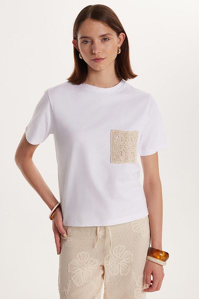 Tudors Tricou alb cu decolteu rotund imprimat 100% bumbac pentru femei Relax Fit