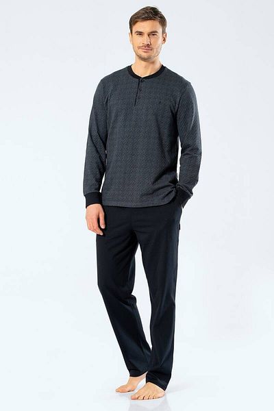 Cacharel Set de pijamale gri pentru bărbați - Jacquard și buline cu plăcuțe
