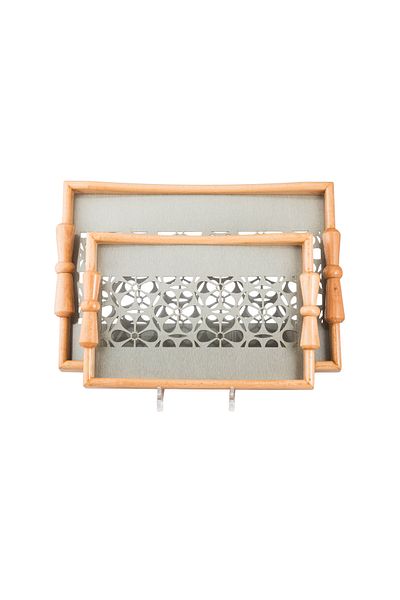Dania Set of 2 wooden plates and trays with a decorative base and a transparent acrylic layer, size (33*23)(41*29) cm