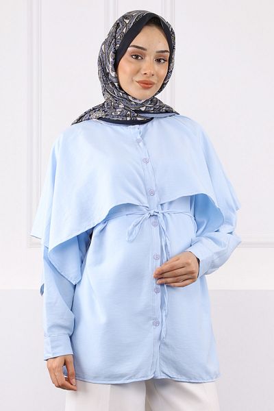İmajButik Baby Blue Cape Λεπτομερές πουκάμισο με γιακά Judge