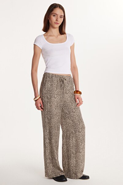 Tudors Women's Relax Fit Relaxed Cut Elastic Waist Lace up Printed Viscose Trousers