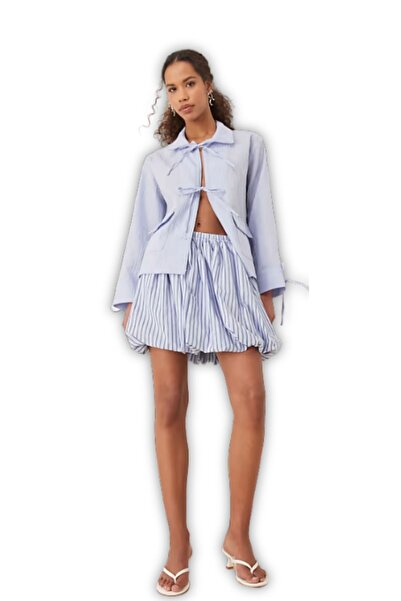 GIA - ART Balloon Cut Mini Design Skirt Blue Striped