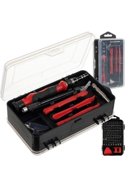 varioshop VarioShop® 110 in 1 Precision Screwdriver Set, 98 Bits, Suction Cup, Tweezers, Magnetization, Ergo Handle