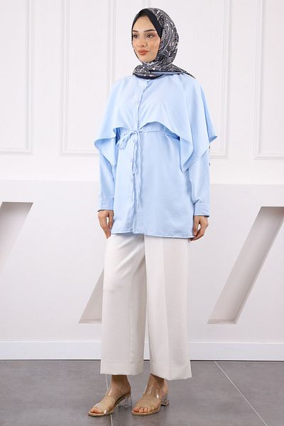 İmajButik Baby Blue Cape Λεπτομερές πουκάμισο με γιακά Judge
