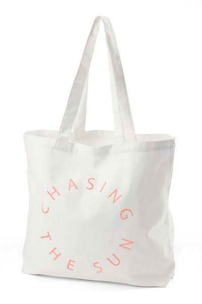Tchibo Women Printed Canvas Shopper Bag 47 L x 40 H x 10 W cm, Off White