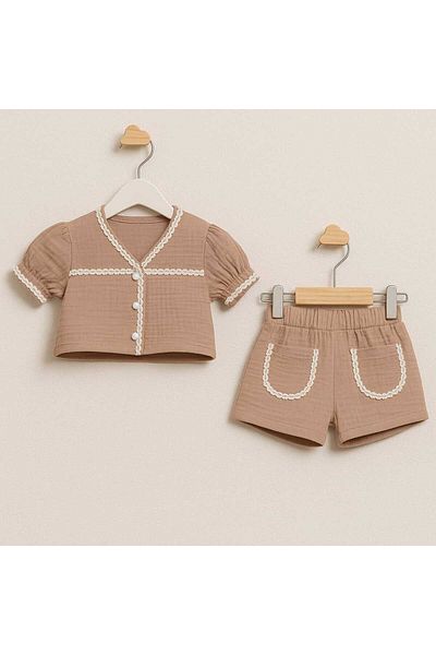 gigigiyim Lace Embroidered Muslin Fabric Baby Girl Set
