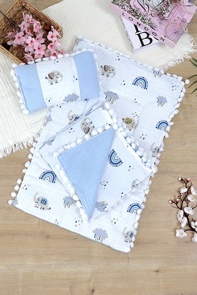 Sitilin Baby Boy Muslin Pique Base Blanket Padded 3-Piece Bottom Opening Set Stl7007