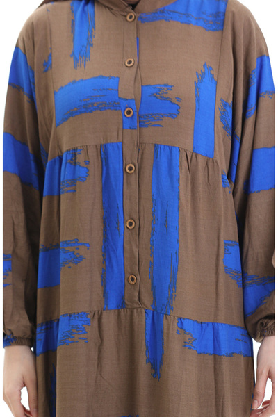 sefamerve Half Button Patterned Dress 2069-04 Brown Saks