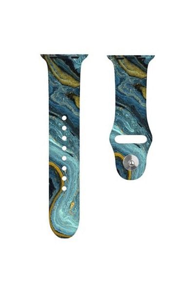 OEM Silicone Strap for Apple Watch PREMIUM Marble Design, 42 44 45 49 mm, Dark Blue Gold