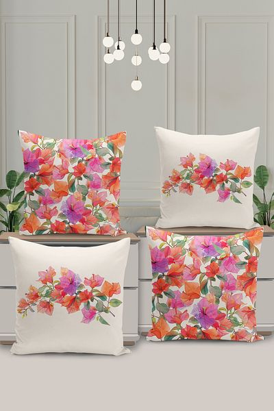 Filamente 4-Piece Double-Sided Digital Printing Throw Pillow Cover with Floral Pattern