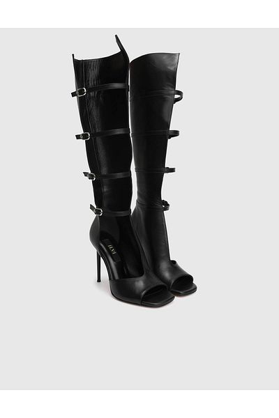 İLVİ Junee Genuine Leather Black Women's Heeled Boots