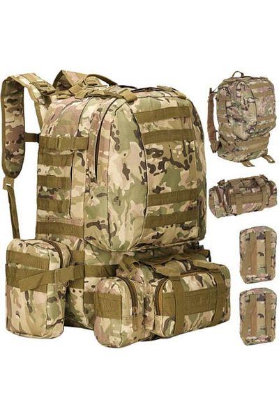 varioshop VarioShop® Military Backpack for Mountain Hiking, Volume 45 L, 2+3 Compartments, Waterproof, Black