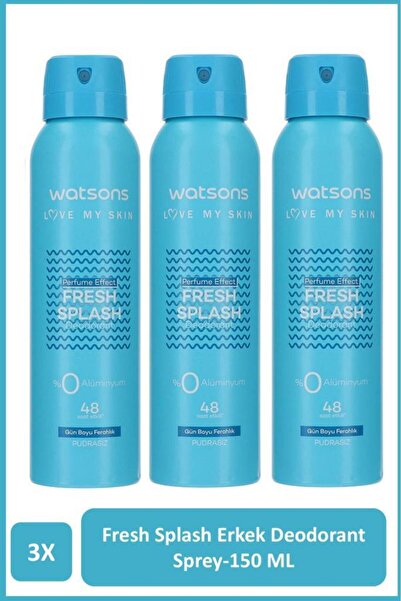 Watsons Fresh Splash Deodorant Sprey Erkek Pudrasız 3x150ml