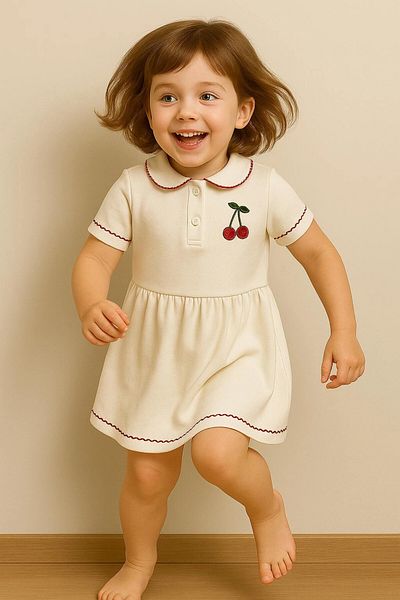 My Hanne Cherry Embroidered Baby Collar Girl's Dress
