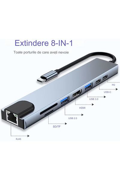 varioshop Hub Adapter Multiport 8 in 1 VarioShop®, USB-C 3.1, HDMI 4K / LAN RJ45 Ethernet / Type C Port / USB
