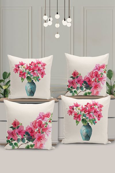 Filamente 4-Piece Double-Sided Digital Printing Throw Pillow Cover with Floral Pattern
