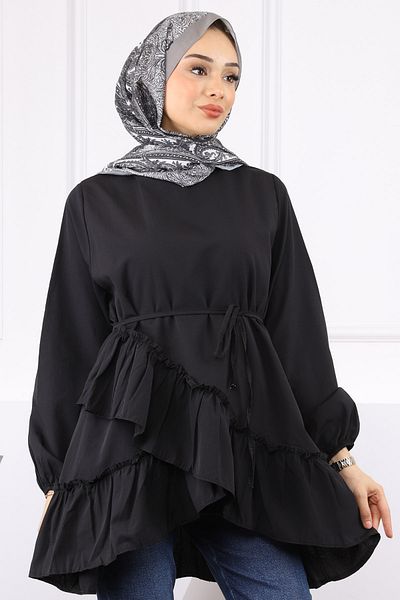 İmajButik Black Skirt Layered Ruffled Tunic