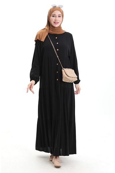 sefamerve Judge Collar Half Button Dress 0090-01 Black