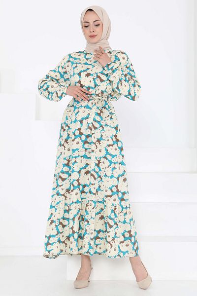 TOFİSA Floral Patterned Dress Mint - 27190