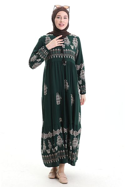 sefamerve Φόρεμα με μοτίβο από ύφασμα βισκόζης 4078-01 Emerald Green