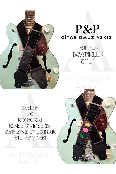 Arpeggio arte P&P Penal Guitar Strap– Adjustable Shoulder Strap Compatible for Electric & Acoustic Guitars & Ukulele