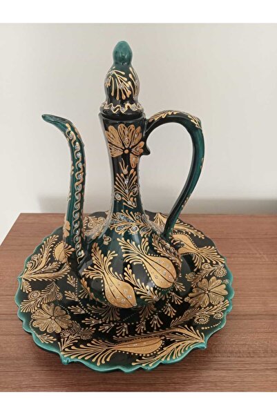 sema çini el yapımı çini tabaklı altın ve gümüş yaldızlı ibikli narin vazo