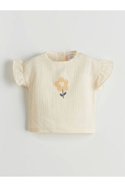 LC Waikiki Lcw Baby Beige Crew Neck Floral Baby Girl Blouse and Shorts 2-Pack