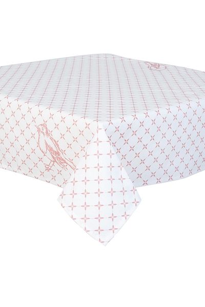 Clayre & Eef Față de masă din bumbac, alb, roz, pasăre, 90*90 cm