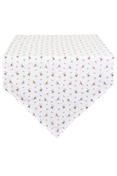 Clayre & Eef Șervețel de masă din bumbac cu trandafiri albi 50*160 cm