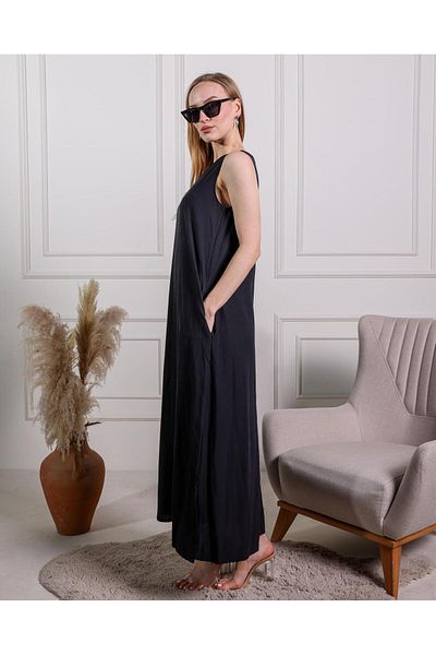 Vespo WOMEN'S SUMMER SHORT SLEEVE VISCOSE RUBBERED POCKET DRESS LIKAPA