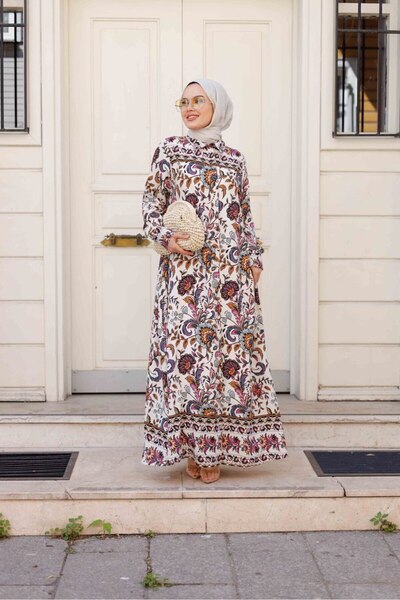 Enans Design فستان حجاب بياقة قميص بنقشة زهور ألاكاتي