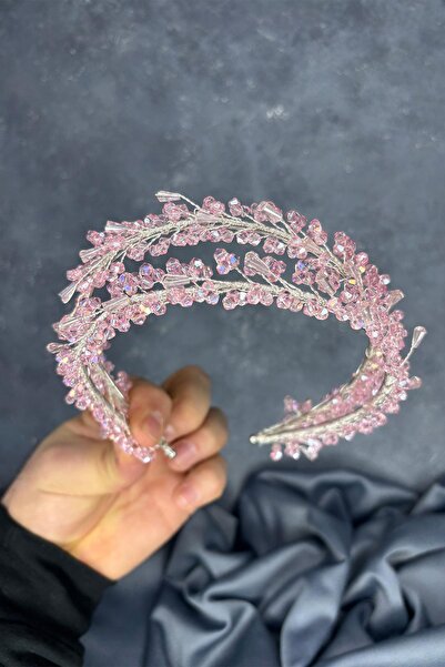 Limelia إكسسوار شعر على شكل تاج الحناء للعروس بصف مزدوج من ساري الوردي