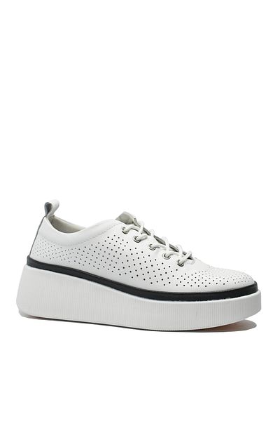 gallop Gallop white perforated genuine leather platform casual shoes