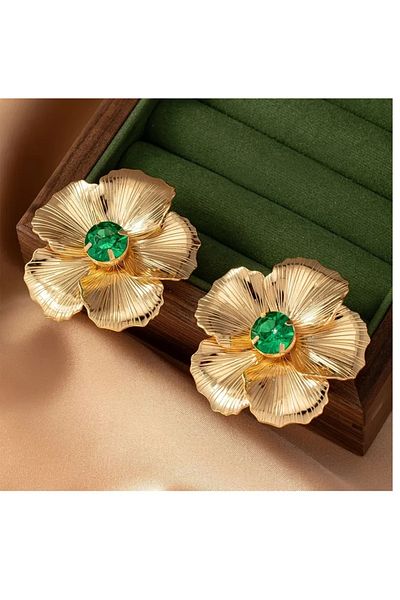 mos&more Gold Green Stone Elegance Women's Earrings, 5cm