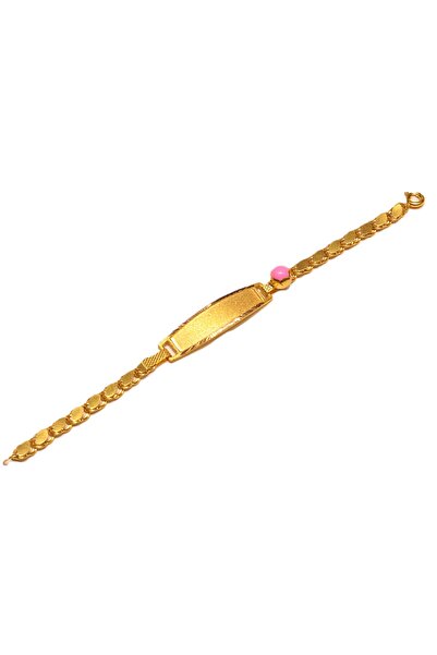 Hakan Güler Kuyumculuk Altın Pembe Taşlı Pullu Model Bebek Künyesi