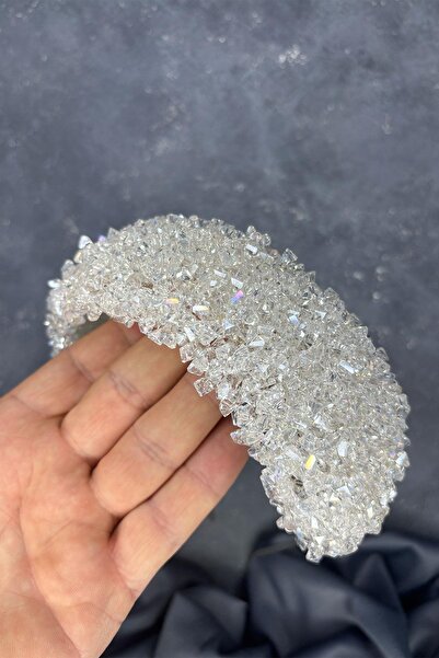 Limelia Şeffaf Asu Yoğun Boncuk İşlemeli Gelin Kına Tacı