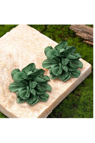 mos&more Green Fabric Flower Women's Earrings, 4.5cm