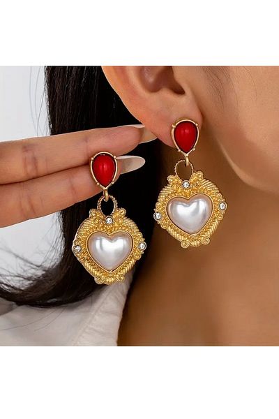 mos&more Gold Elegance Heart Women's Earrings, 5.7cm