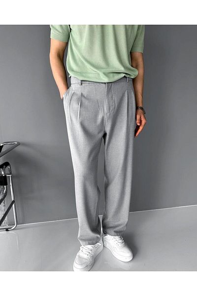 LU-MİLA Men's Pleated Baggy Elastic Waist Fabric Trousers-Bitter Brown