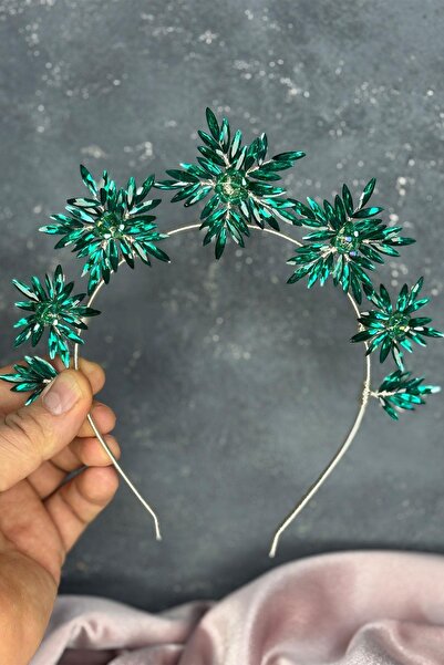 Limelia Coroana de henna pentru mireasa cu piatra verde si accesoriu pentru p...