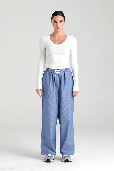 SHEISMONO Pantaloni Poplin cu dungi cu talie elastică Albastru închis