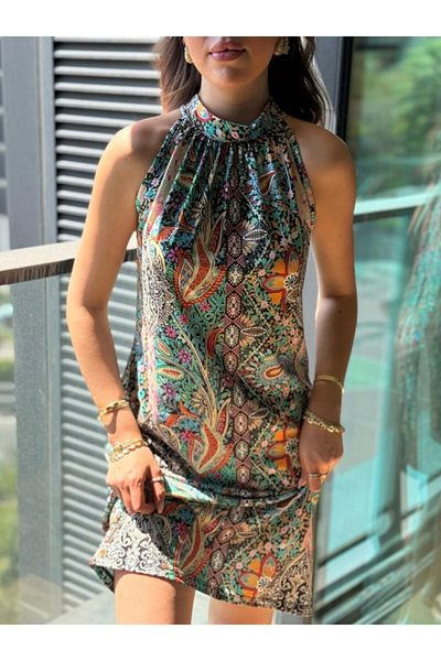 Kokosh moda Γυναικείο Αμάνικο Φόρεμα με λαιμόκοψη με μοτίβο Midi Ζέρσεϊ