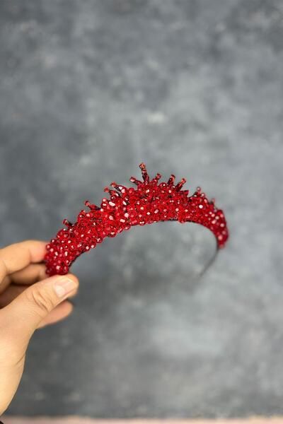 Limelia Coroana de mireasă cu henna brodată cu mărgele roșii Edis