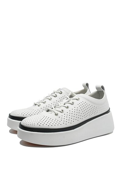 gallop Gallop white perforated genuine leather platform casual shoes