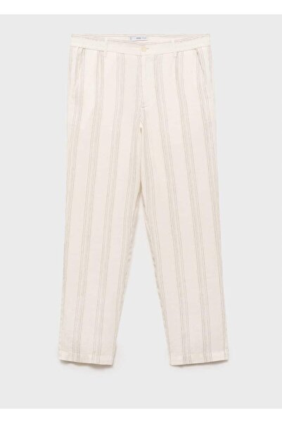 MANGO Man Elastik bel bantlı %100 keten pantolon