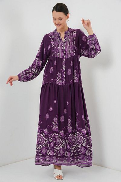 modaserdem 2423 Authentic Patterned Hijab Dress - Y. Purple