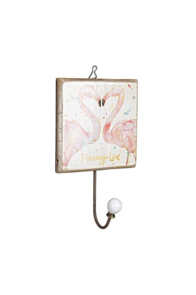 Bizzotto Cârlig de perete din lemn și fier Flamingo 14 cm x 7 cm x 23 h