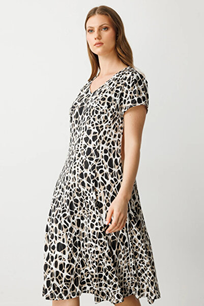 Ekol Zincir İşlemeli Desenli Elbise